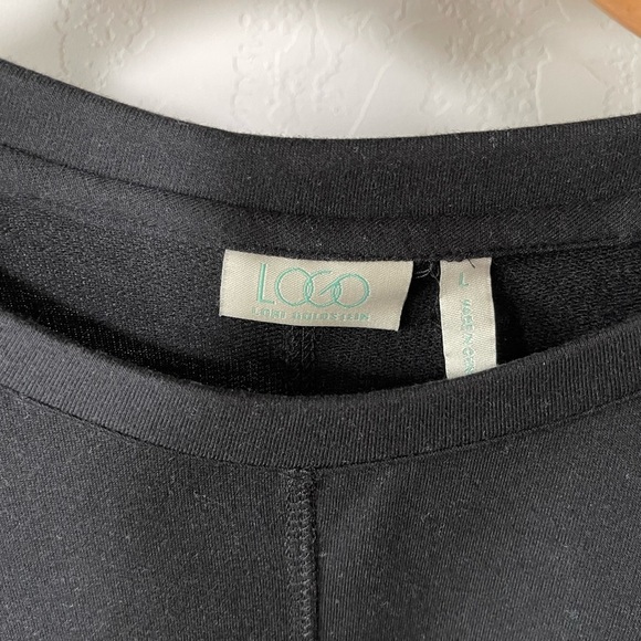 Logo by Lori Goldstein| Black Jersey Long Sleeve Top with Sheer Ruffle, Size L• - Picture 5 of 9